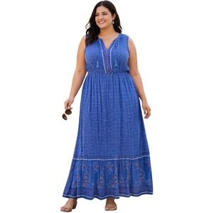 Old Navy Blue Sleeveless Maxi Dress with Tassel Tie